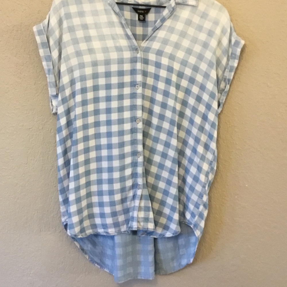 Intro. ❤️ Checkered Chambray hi-lo Shirt - Picture 6 of 8